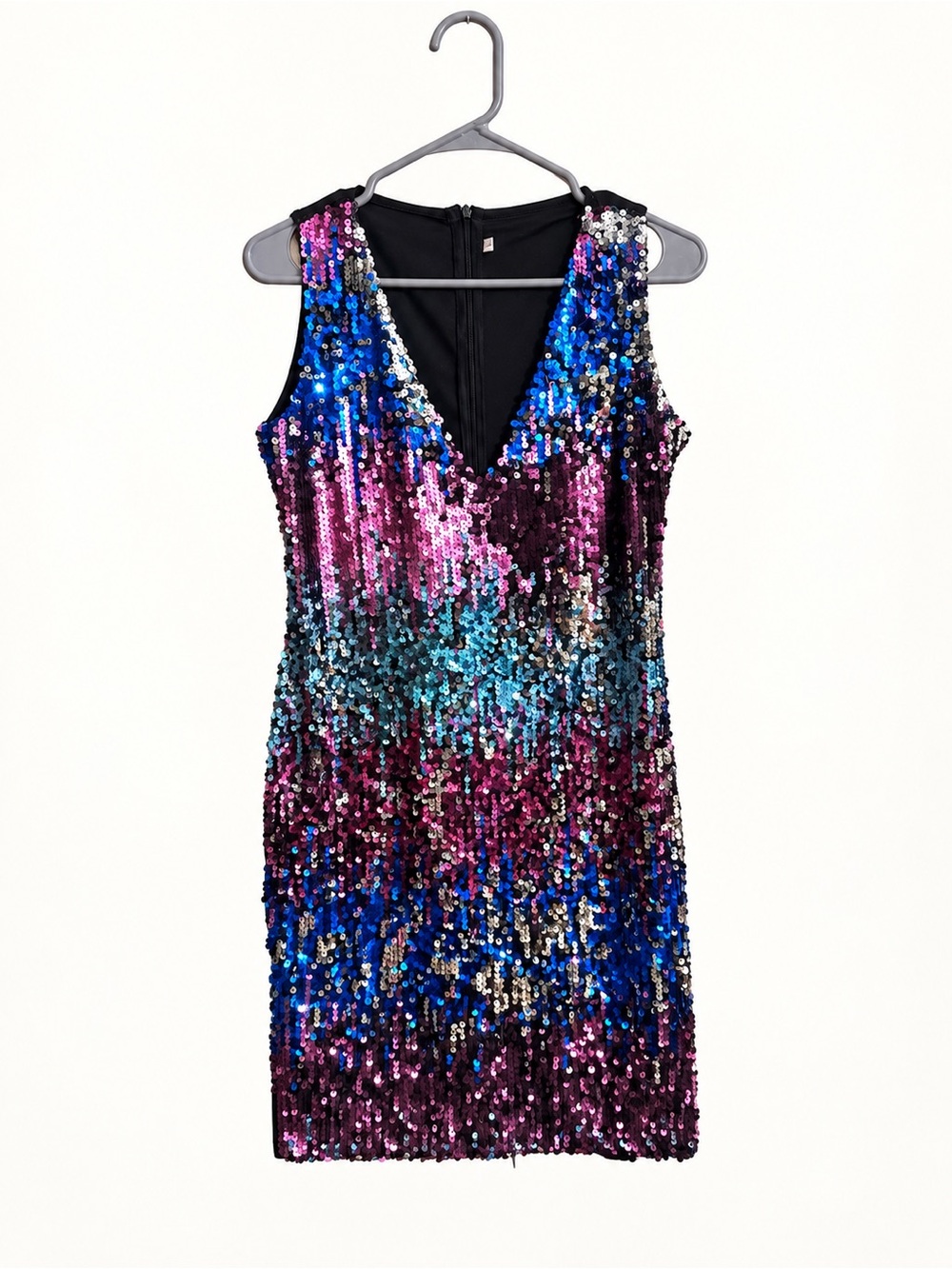 Multicolor Sequin V-Neck Mini Dress | Size L